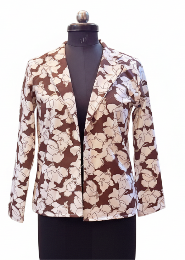 Stylish Floral Notced Collar Jacket For Women